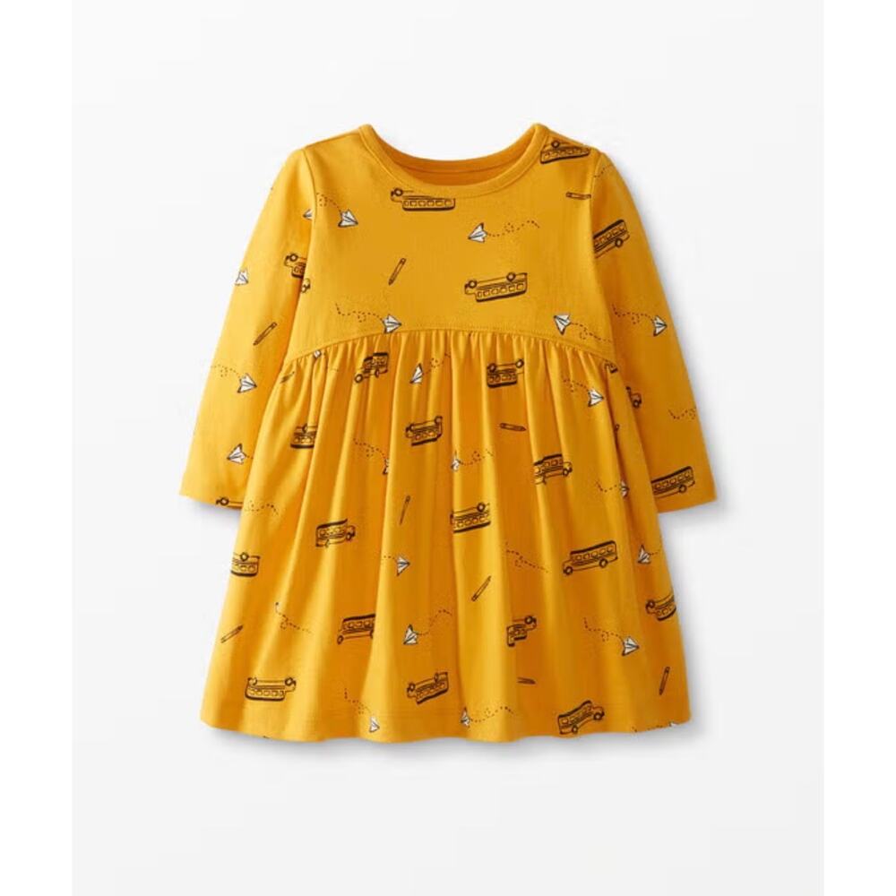 Hanna Andersson Dress Toddler 2T Mustard Yellow Organic Cotton School Bus
